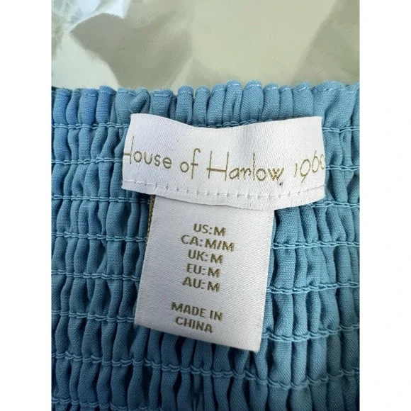 House of Harlow 1960 womens floral Mini Dress sz M Linen Blend Puff-Sleeve Blue House of Harlow 1960 womens floral Mini Dress sz M Linen Blend Puff-Sleeve Blue